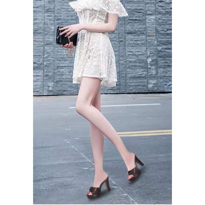 Dép cao gót cuộn nơ