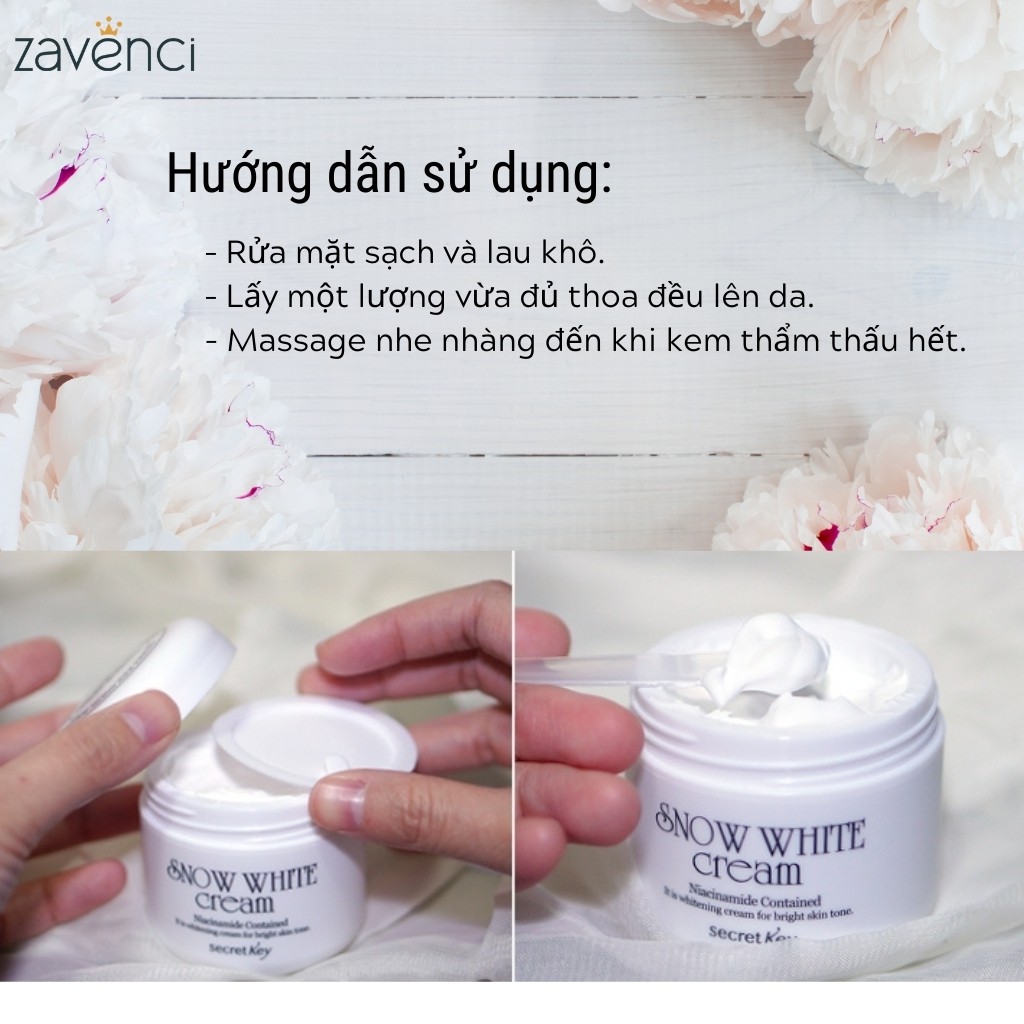 Kem Dưỡng Trắng SNOW WHITE Cream Secret Key Nâng Tone Cấp Ẩm Giúp Da Căng Mịn (50ml)