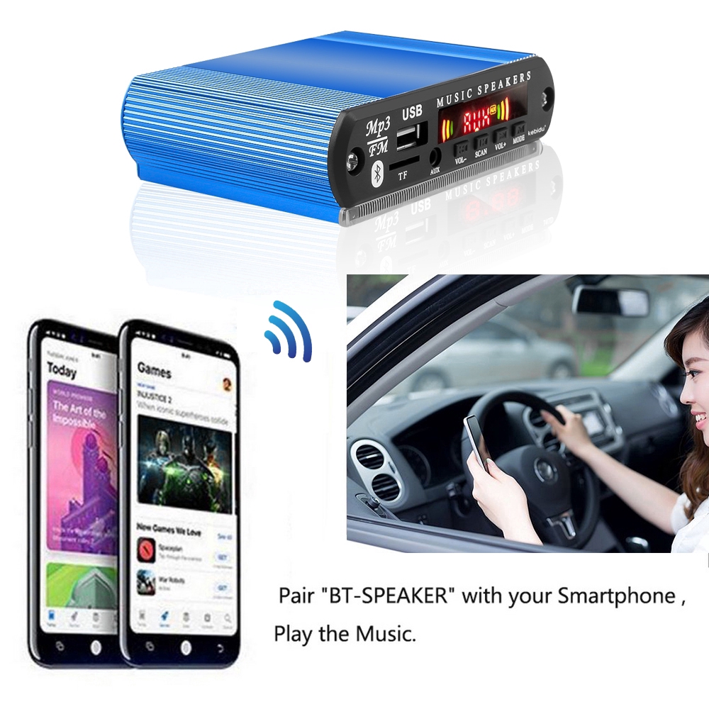 Mô đun giải mã âm thanh MP3 WMA 6-24V kết nối Bluetooth không dây hỗ trợ USB và khe cắm thẻ TF cho xe hơi