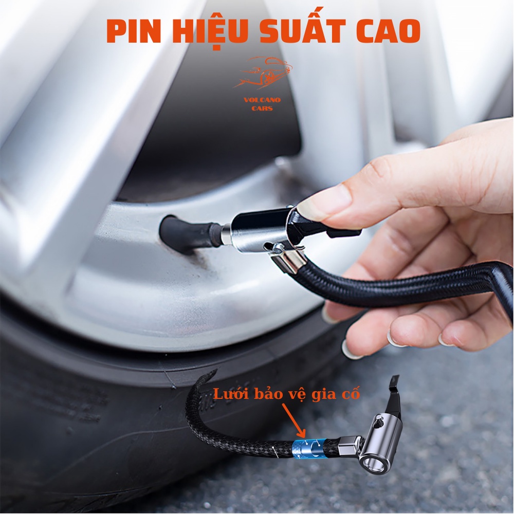 Bơm lốp ô tô tự ngắt VOLCANO CARS 12V kèm màn hình điện tử LED hiển thị thông tin, bơm hơi đa năng dành cho xe hơi