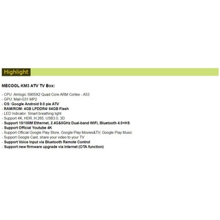 Android TiviBox Mecool KM3 – Android Box Ram 4GB – Rom ATV