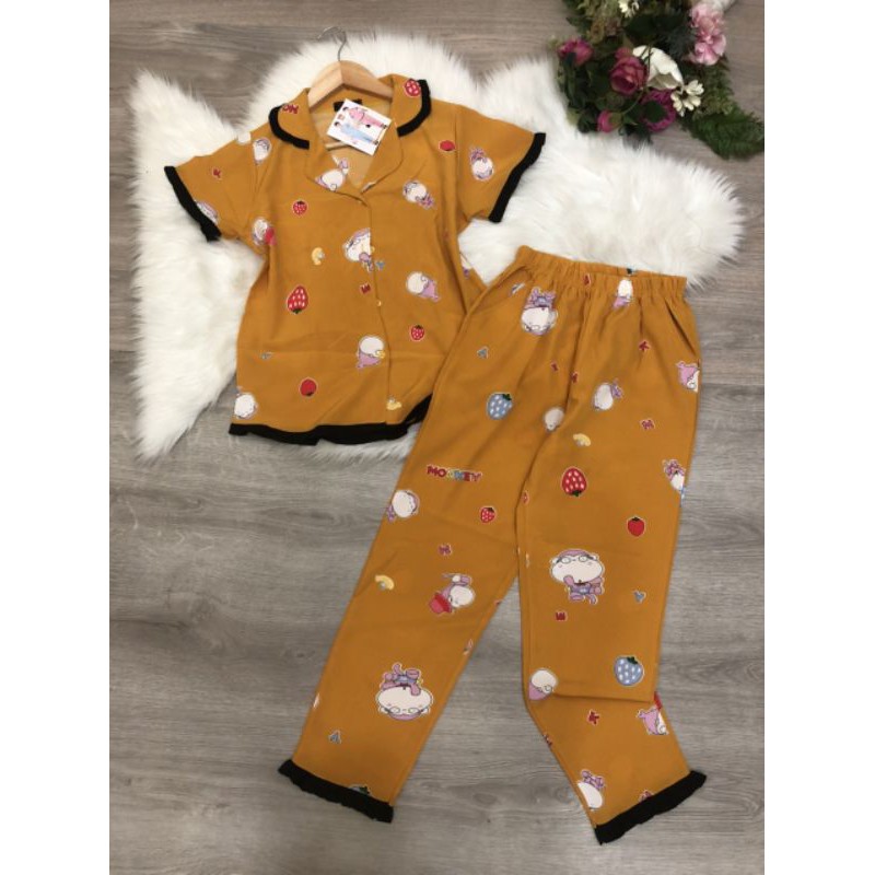 Bộ dài tay ngắn pijama vải lụa thời trang