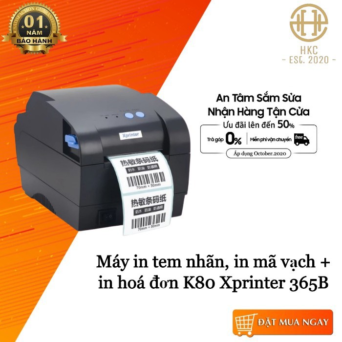 Máy in tem + in hoá đơn K80 Xprinter XP 365B in đơn hàng GHTK, in tem nhãn và phiếu giao hàng các sàn TMĐT