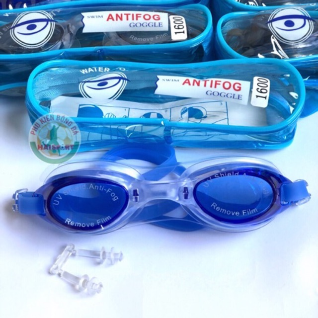 Kính bơi  ANTIFOG 1600 + Hộp đựng và 2 bịt mũi cao cấp -Mắt kính đi bơi trẻ em, người lớn