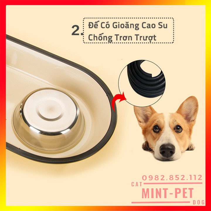 Bát Ăn Đôi Cho Chó Mèo - Chén Ăn Đôi Cho Chó Mèo Men Sứ Lòng Inox #MintPet