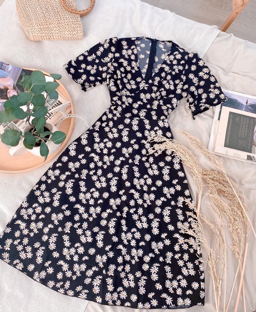 Đầm Xoè Hoa Cúc Dáng Maxi Tay Xoè Cánh Tiên