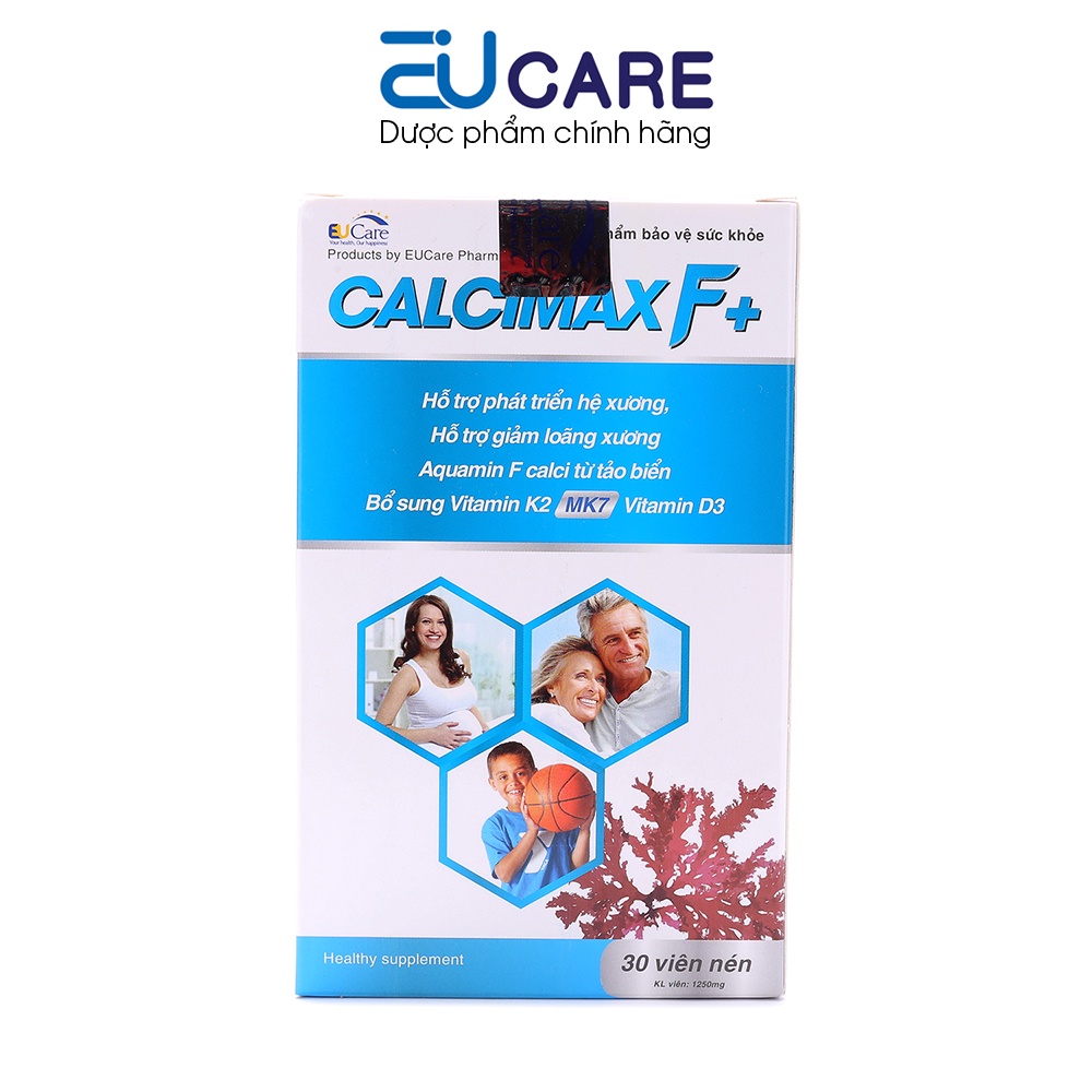 Calcimax F+ EUCARE bổ sung canxi, vitamin D3 K2 MK7 hỗ trợ tăng chiều cao, chắc khỏe xương - 30 viên