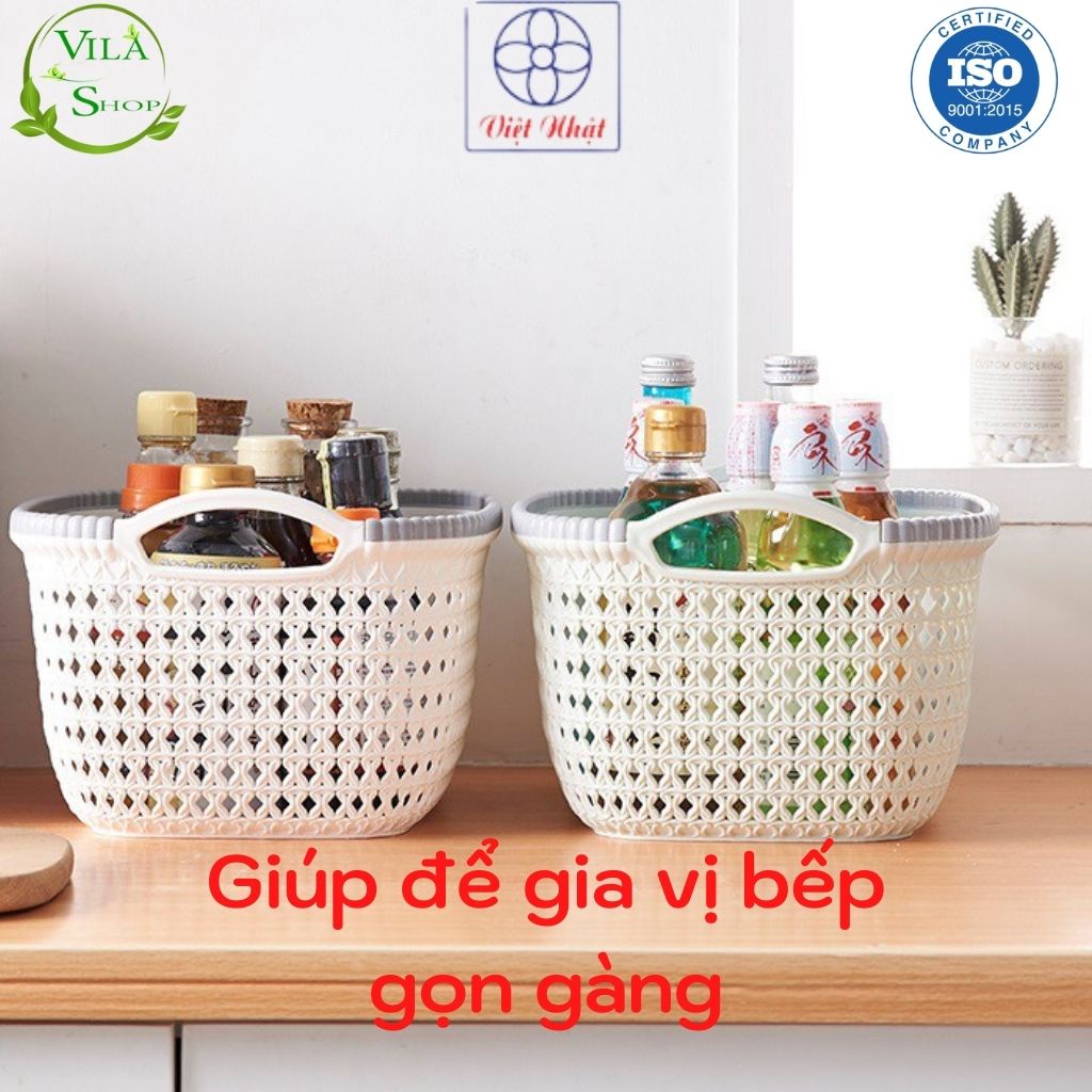 Giỏ Đan HOA, Rổ Nhựa Đựng Đồ Đa Năng VIỆT NHẬT 3377 Có Quai Cầm