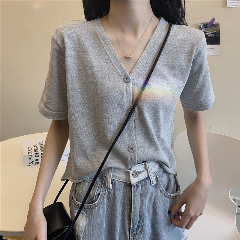 Áo Cardigan Ngắn Tay Cổ Chữ V Thời Trang Cho Nữ