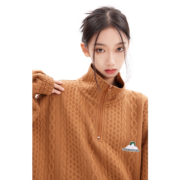 Áo Polo dài tay Make It Rain cổ zip đứng thêu họa tiết phong cách retro