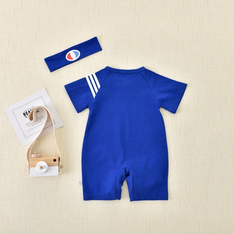 Áo liền quần tay ngắn bằng cotton nguyên chất và băng đô đeo đầu thời trang mùa hè cho trẻ sơ sinh
