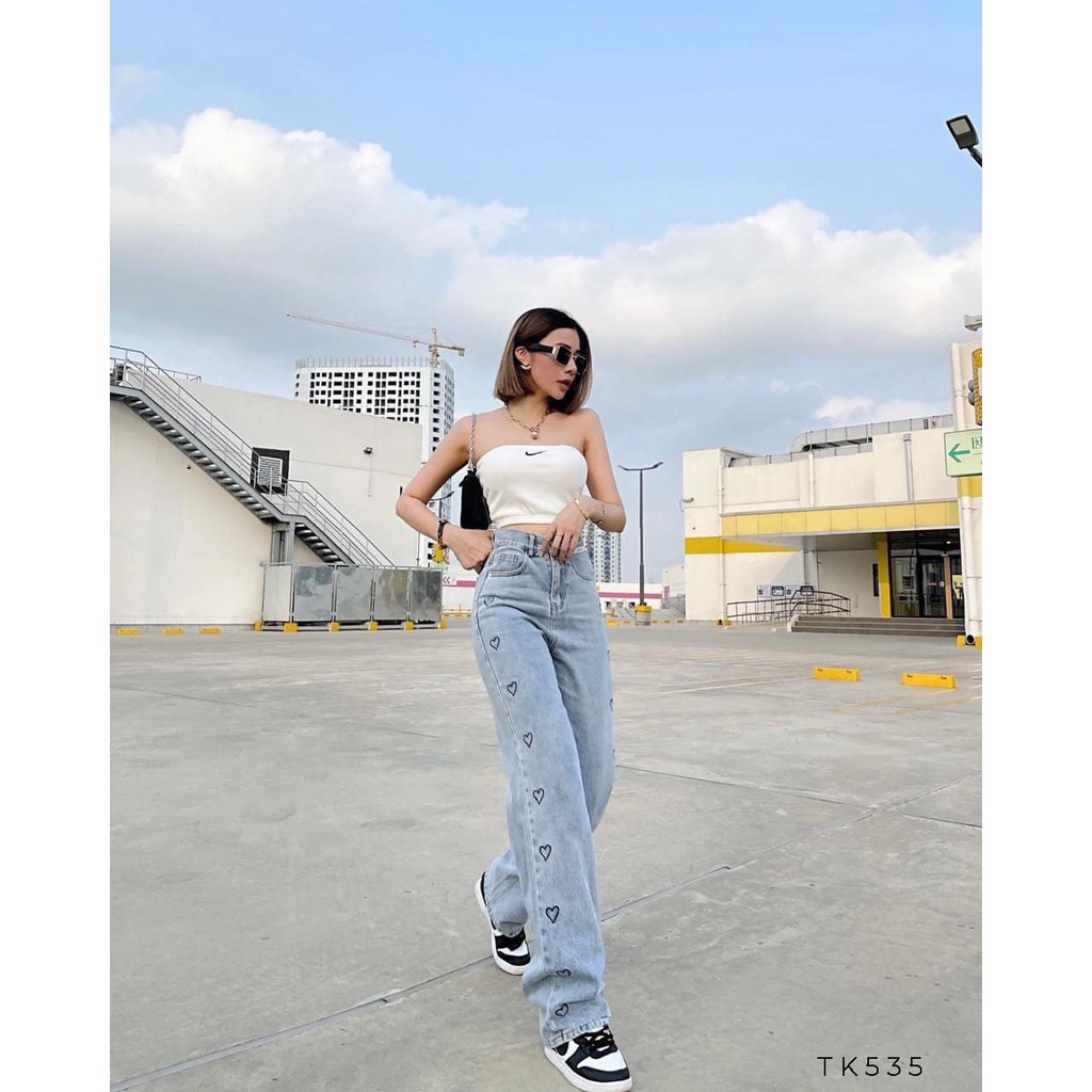 Quần Jeans Baggy Lưng Cao Ống Suông, Quần Jeans Baggy Nữ Ống Rộng, Quần Jeans Baggy Nữ Cạp Cao Ống Rộng