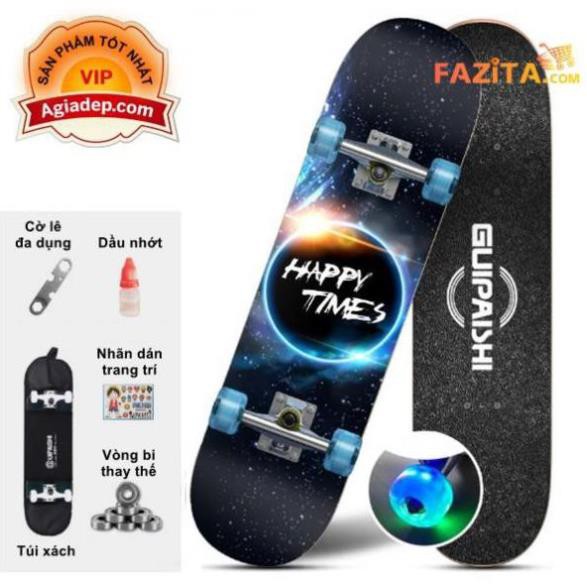 Ván trượt trẻ em thanh thiếu niên có phát sáng Skateboard sành điệu - Hàng xịn xuất Châu Âu + Bộ bảo vệ tay chân