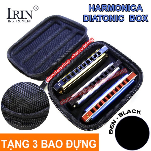 Hộp đựng 3 kèn harmonica 10 lỗ diatonic Irin (Đen)