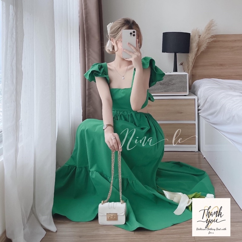 Váy thô maxi nữ nơ lưng tay cánh tiên form dáng xuông - Đầm maxi nơ tay hở lưng cho nữ | BigBuy360 - bigbuy360.vn