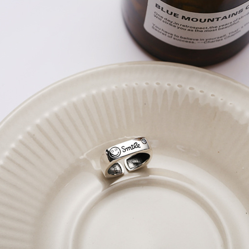 Nhẫn Hở Khắc Chữ Smile Phong Cách Hàn Quốc