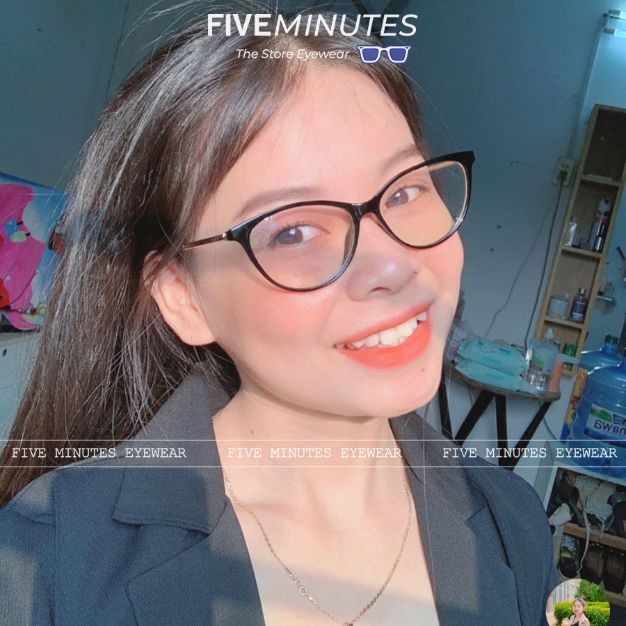 Gọng kính cận nữ, kính mắt mèo chất liêu nhựa Fiveminutes càng kim loại tăm 5029 dễ đeo