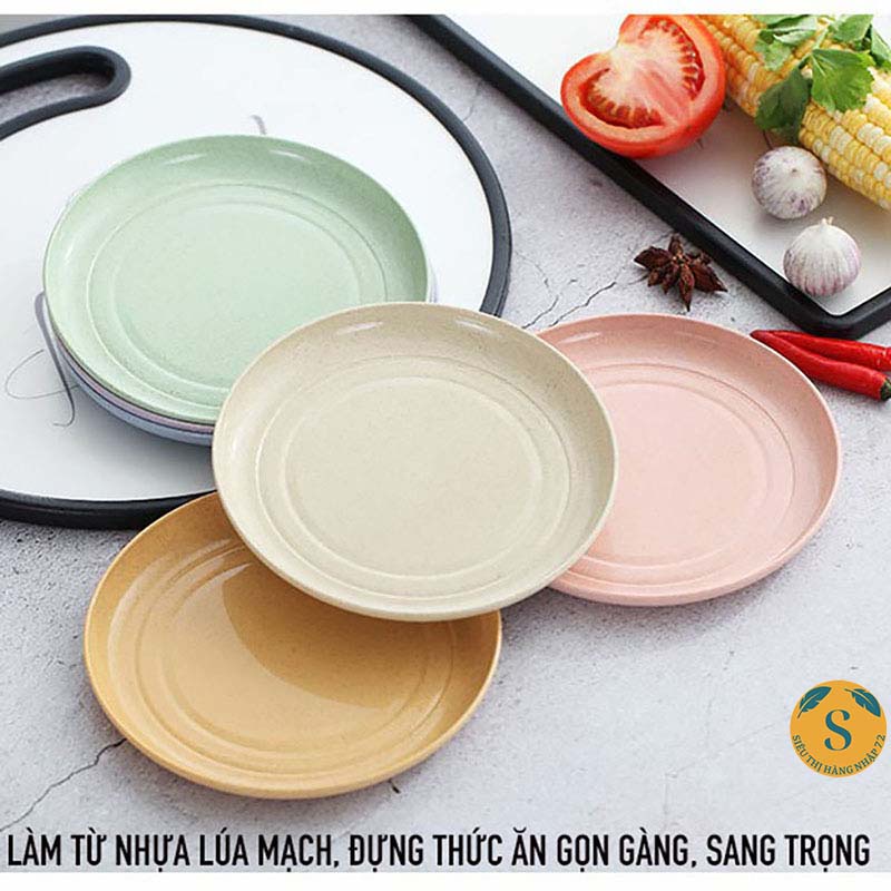 Bộ 6 dĩa tròn mix 6 màu pastel nhựa lúa mạch đựng thức ăn sang trọng [BỘ 6 ĐĨA]