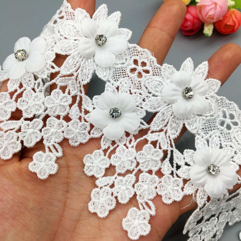 Dây Ruy Băng Thêu Ren Hoa 3D Kiểu Vintage 1Yard Dùng Trang Trí Đám Cưới