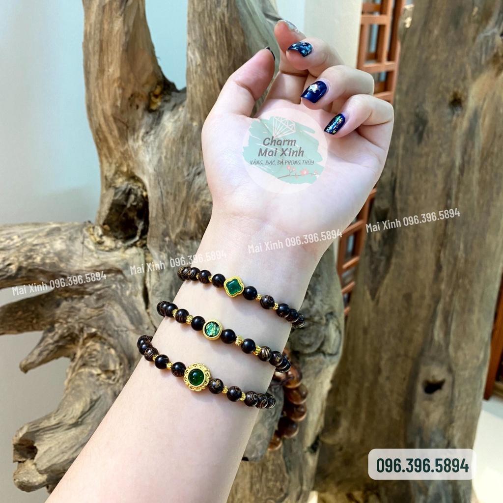 Vòng tay Trầm Hương Sánh Chìm mix charm Đá Xanh (mệnh Hoả - mệnh Mộc) nhiều mẫu - Vòng gỗ tự nhiên may mắn nam nữ