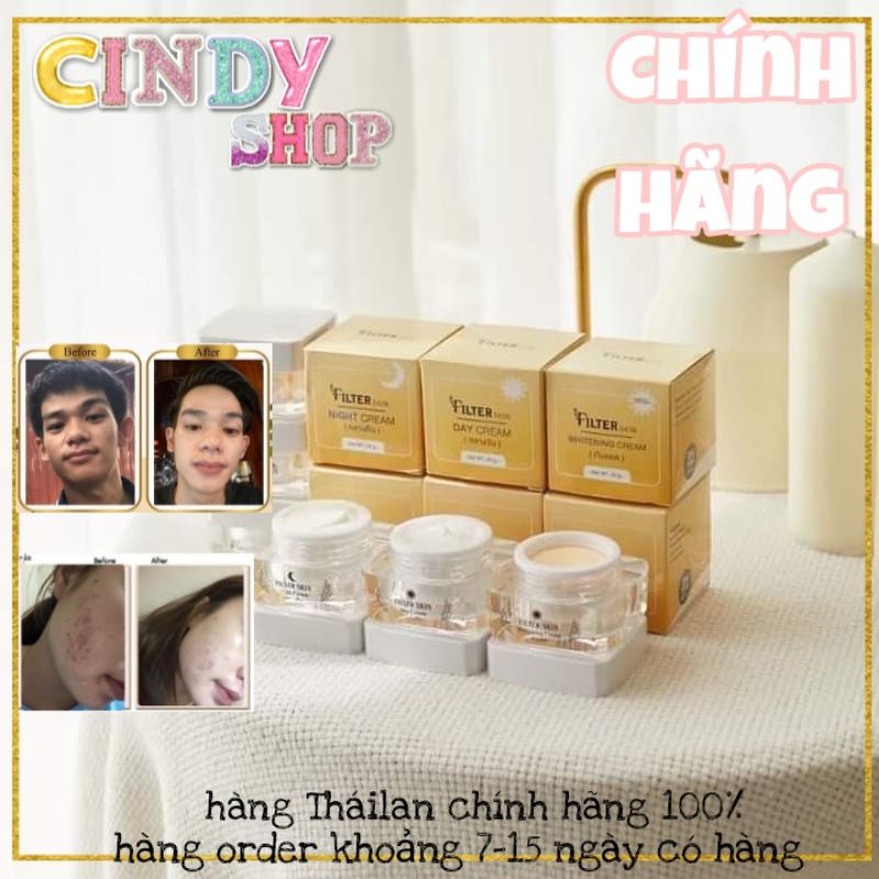 Bộ kem trắng da Filter Skin bộ 3 hộp : kem chống nắng , kem ban ngày , ban đêm.