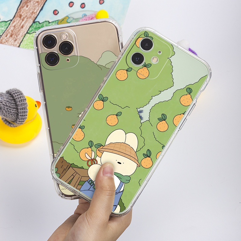 Ốp lưng iphone Ốp điện thoại SUNTAIHO TPU trong suốt họa tiết gấu hái cam thích hợp cho iPhone 13 12 11 Pro Max X XS Max XR 8 7