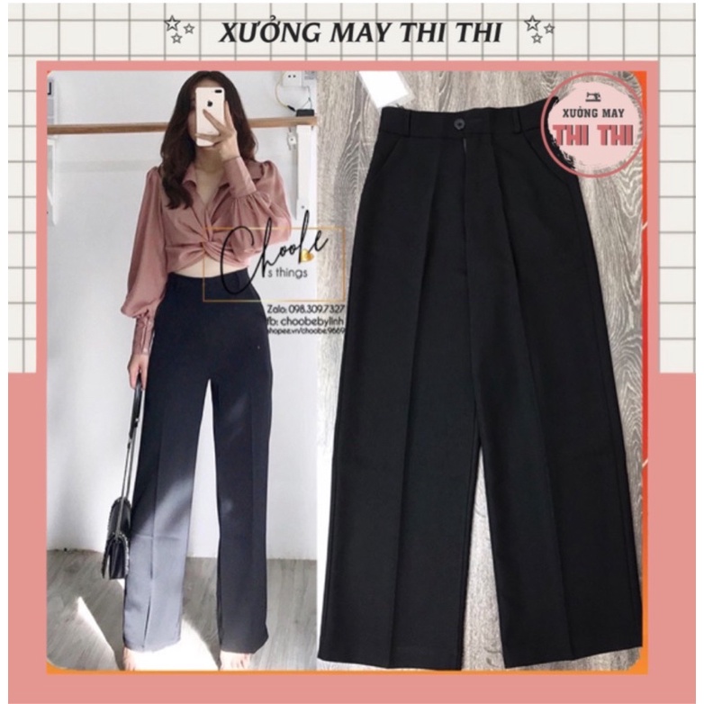 Quần ống rộng nữ dáng xuông khóa giữa, quần công sở mềm mịn (có ảnh thật)