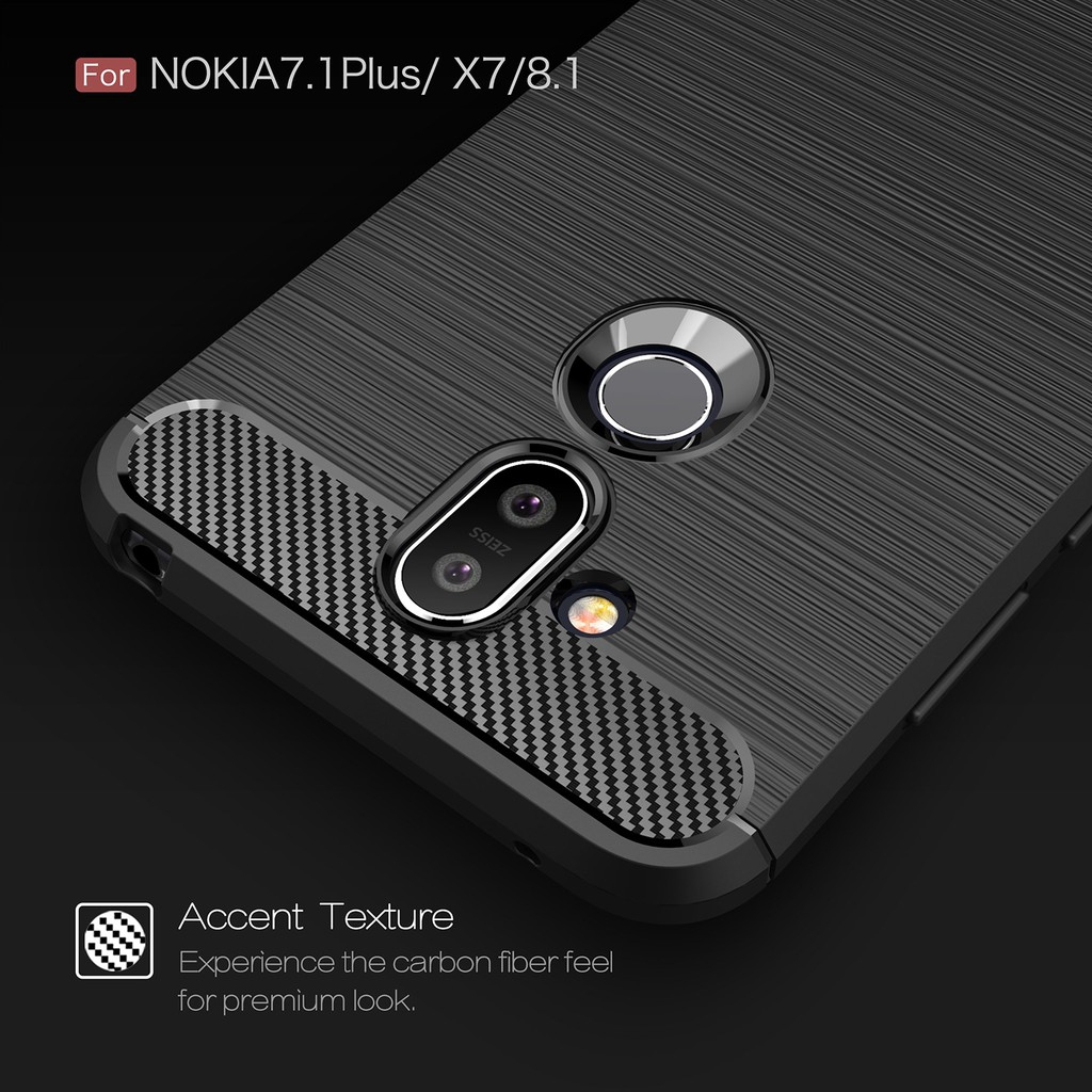 Nokia 8.1 (Nokia X7) Case Carbon Fiber Shock Proof Cover Silicone Rubber Casing Brushed Texture