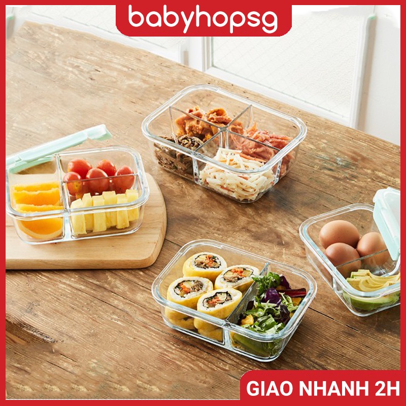Hộp thủy tinh chia 2 ngăn, 3 ngăn chịu nhiệt Lock&Lock LLG456 LLG457 LLG458 (600ml, 860ml, 1040ml) - BABYHOPSG