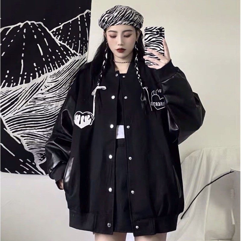 [LOẠI 1] ÁO BOMBER TAY DA KAKI trái tim MẶC HÈ shop jum.closet