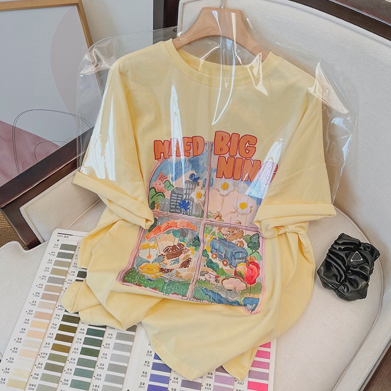 Áo thun HIIXIIVI 100% cotton tay ngắn cổ tròn in hình phong cách Hàn Quốc thời trang mùa hè 2022 cho nữ