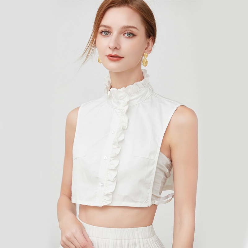 Han Áo Sơ Mi Cổ Lọ Viền Bèo Giả Có Thể Tháo Rời Thời Trang Đa Năng Cho Nữ