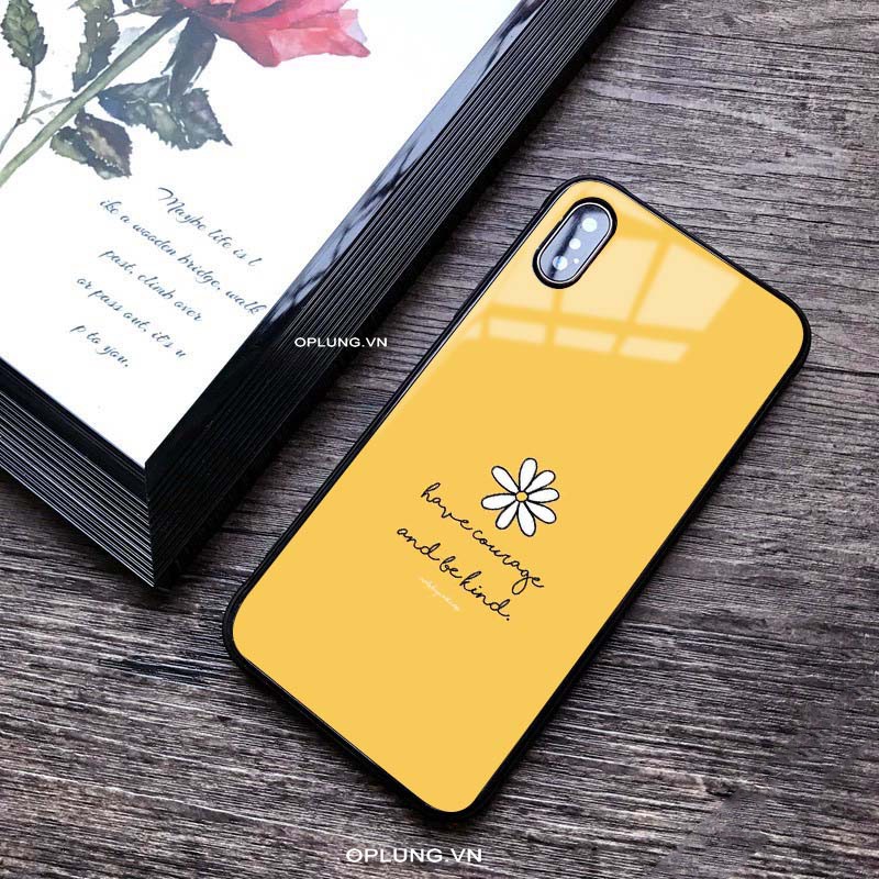 Ốp Lưng Kính họa tiết Hoa Cúc đơn giản cho iphone 6 6s 7 8 plus x xs xr 12 pro max - k277