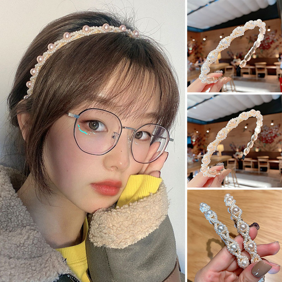 Băng Đô Hợp Kim Đính Ngọc Trai Nhân Tạo Phong Cách Hàn Quốc