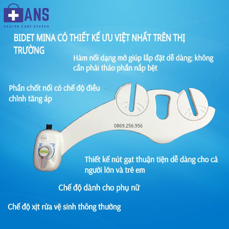 Vòi xịt vệ sinh gắn bồn cầu nhà tắm thông minh Bidet Mina