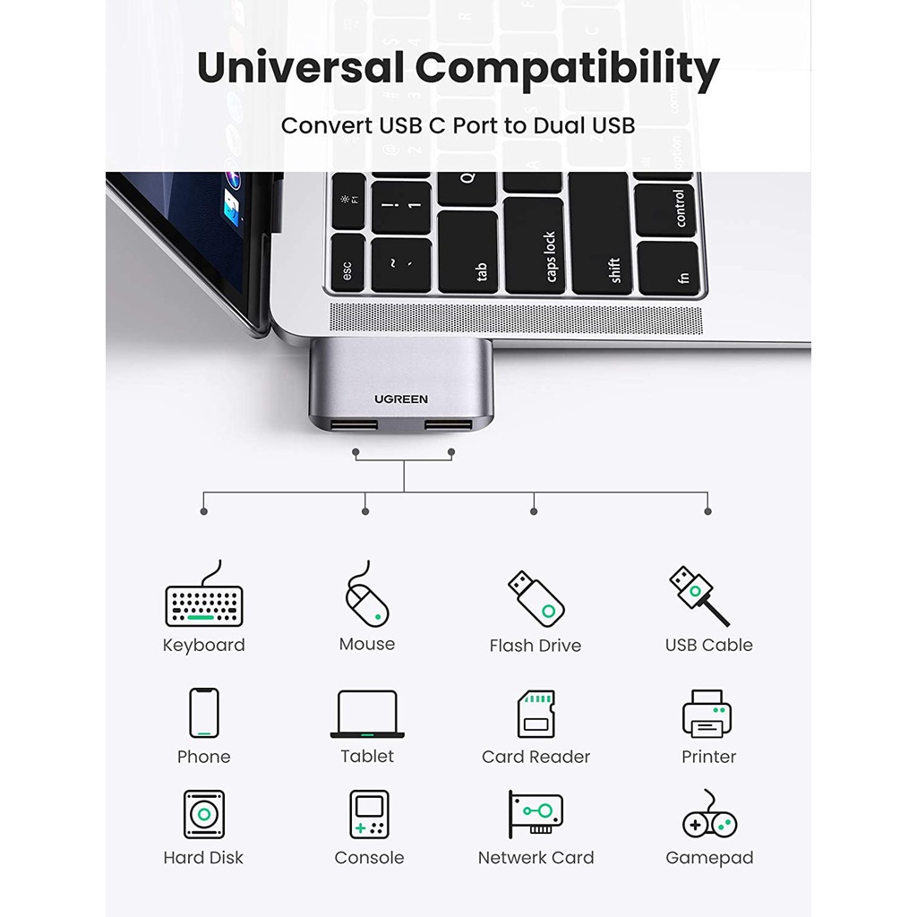 Đầu chuyển đổi USB type C sang 2 cổng USB3.0 UGREEN CM412 10912