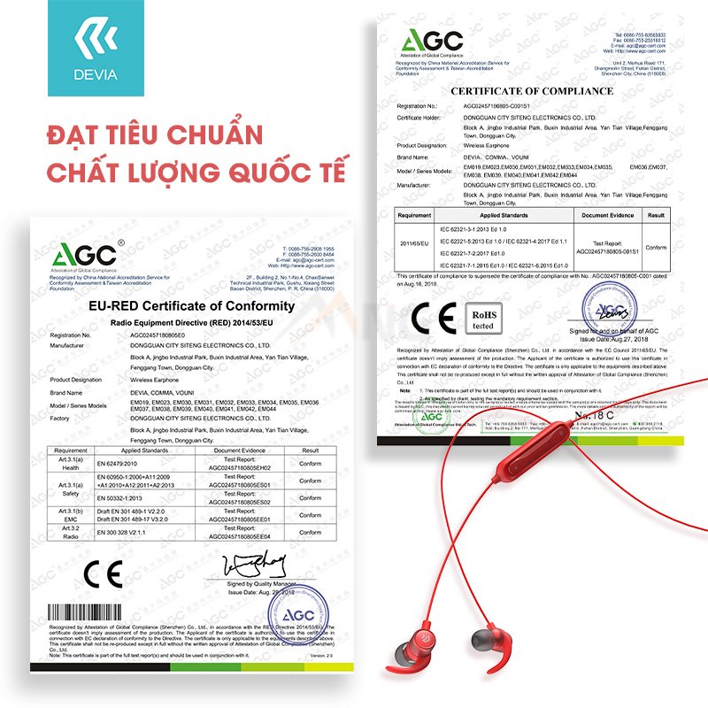 Tai nghe bluetooth không dây nhét tai thể thao DEVIA Lattice sport  hàng chính hãng bảo hành 12 tháng lỗi 1 đổi 1