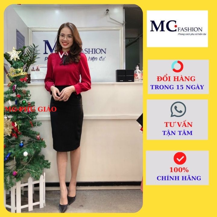 Áo Kiểu Tay Dài Công Sở Mc Fashion Màu Đỏ Đô Cao Cấp Chất Lụa Mịn Mát Không Nhăn TA1033