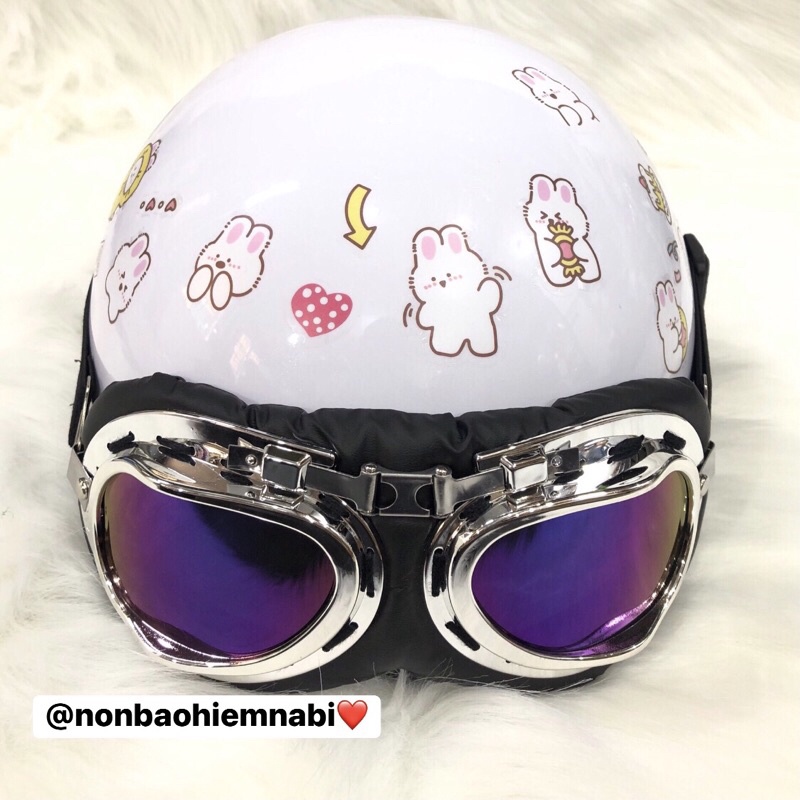 Mũ bảo hiểm dễ thương kèm kính TẶNG 4 Bộ STICKER DÁN 32 hình ngẫu nhiên