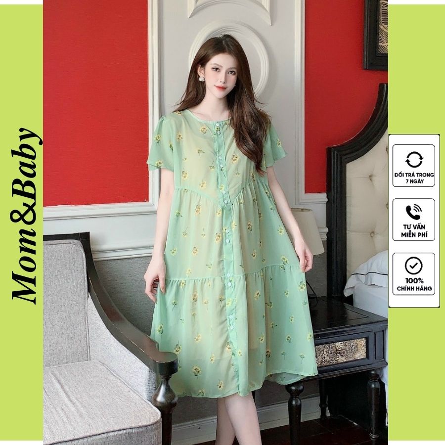 Váy bầu ngắn tay dáng xuông họa tiết hoa nhí xinh xắn thời trang thiết kế mặc đi chơi dự tiệc Mom and Baby M547