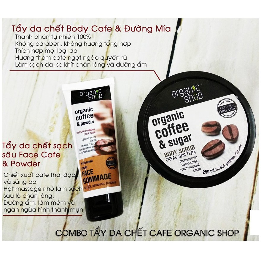 Combo 2 Sản Phẩm Tẩy Tế Bào Chết Organic Shop Organic Coffee (Mặt + Body)