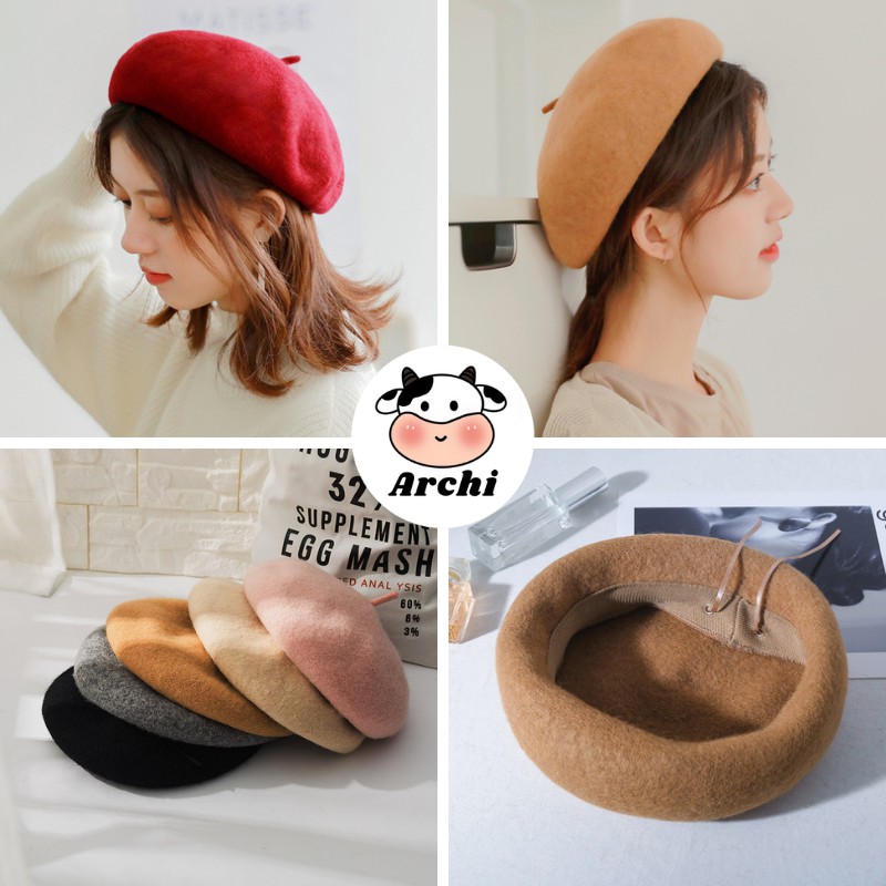 Mũ beret 7 màu ( chỉnh được kích thước + chất dạ )