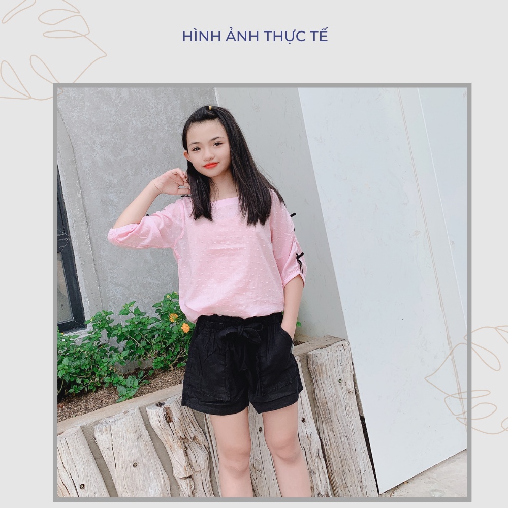 Áo sơ cho mi bé gái tay lỡ gắn nơ hoa nhẹ nhàng, dễ thương - JJ Kids