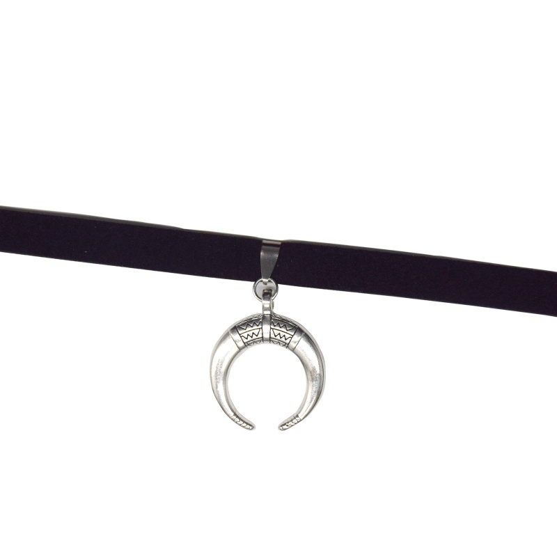 Vòng cổ choker vải nhung đen hình mặt trăng phong cách punk cổ điển thời trang cho nữ