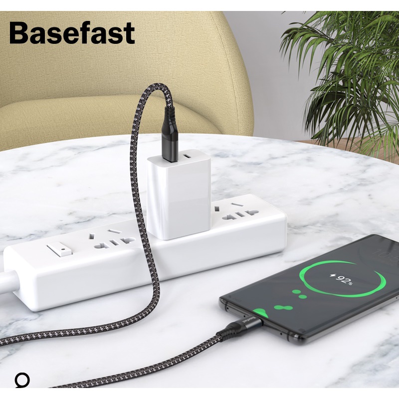 Dây sạc Type C Basefast sạc nhanh 3A - Cáp bọc dù siêu bền cho máy Android Samsung,Xiaomi