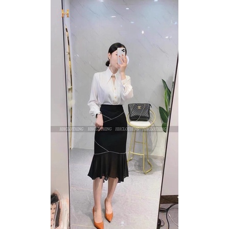 Áo sơ mi cổ nhọn, chân váy đuôi cá - HH Clothing