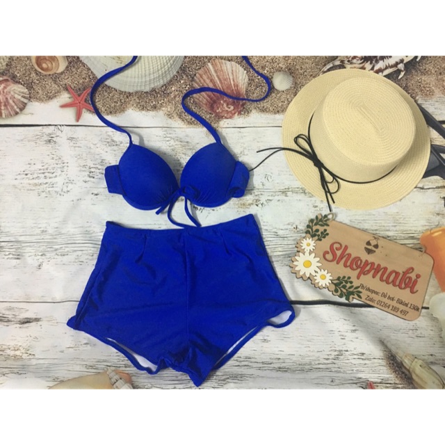 Bikini đồ bơi mút dày quần short cạp cao kín đáo