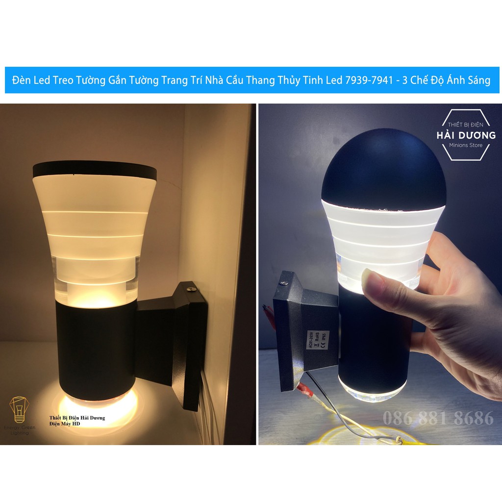 Đèn Led Treo Tường Gắn Tường Trang Trí Nhà Cầu Thang Thủy Tinh Led 7939-7941 - 3 Chế Độ Ánh Sáng - Energy Green Lighting