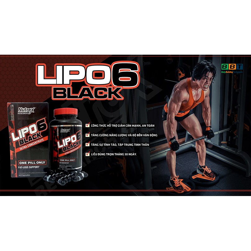 Nutrex Lipo 6 Black Fat Burner Đốt mỡ hiệu quả Giảm cân an toàn