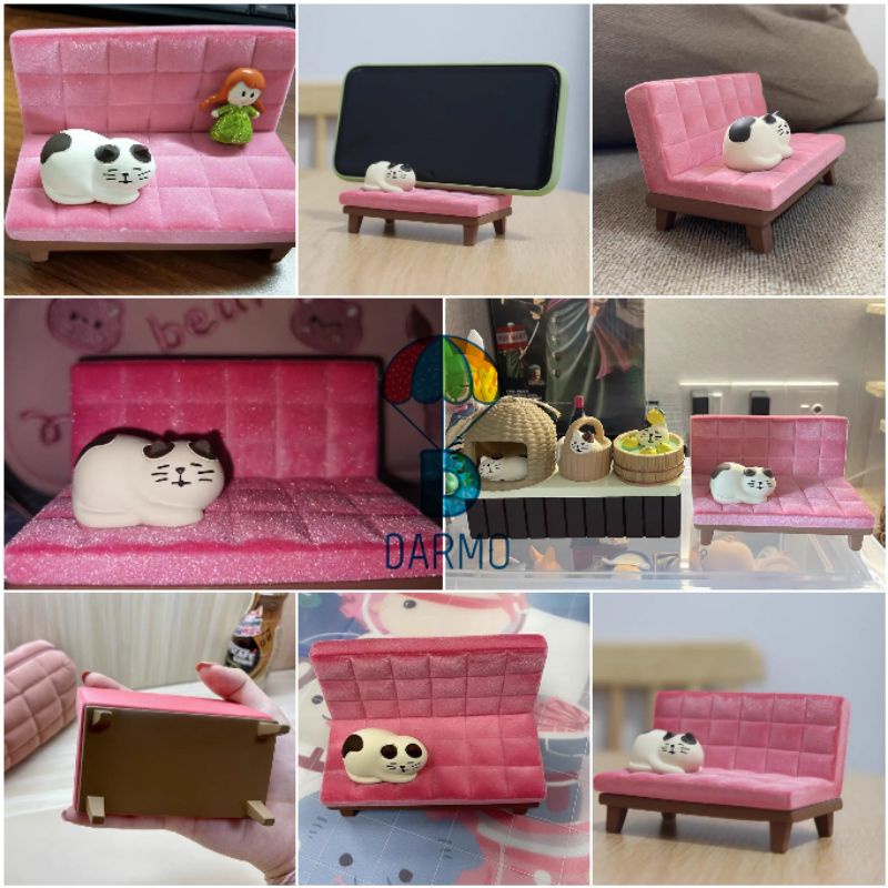 Giá đỡ điện thoại trang trí bàn hình mèo zakka nằm dài trên ghế sofa hồng concombre by decole